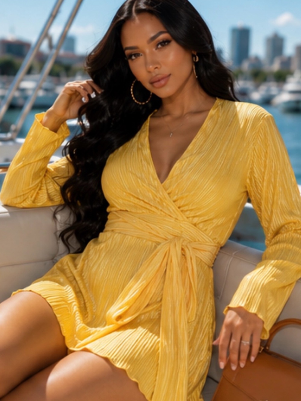 Fashion Nova Yellow Satin Crinkle Faux Wrap Mini Dress — XS, NWT